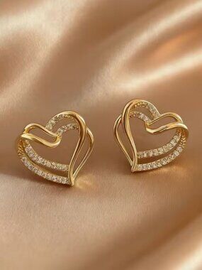 14K Gold Womens 2ct Diamond Heart Earrings Ladies New 14 Karat Silver Jewelry